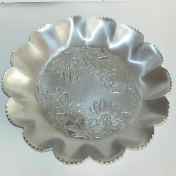 Round Aluminum Tray Shallow Bowl FABER & SLEVIN Poinsettia Flowers Mid-century - Picture 5 of 8